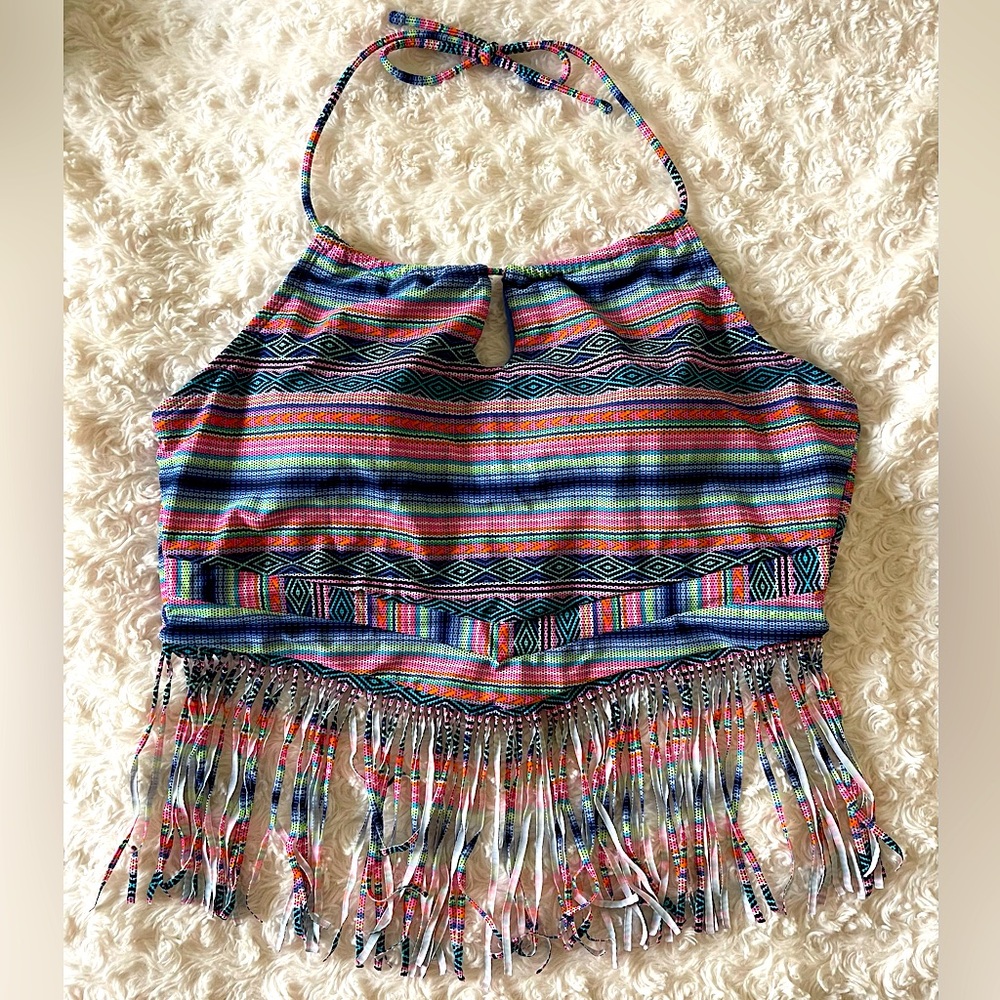 Y2K OP Frilly Miami Beach Pool Bathing Suit Top Sz L/XL